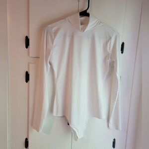 Spanx Suit Yourself Long Sleeve Mock Neck Thong White Bodysuit Medium